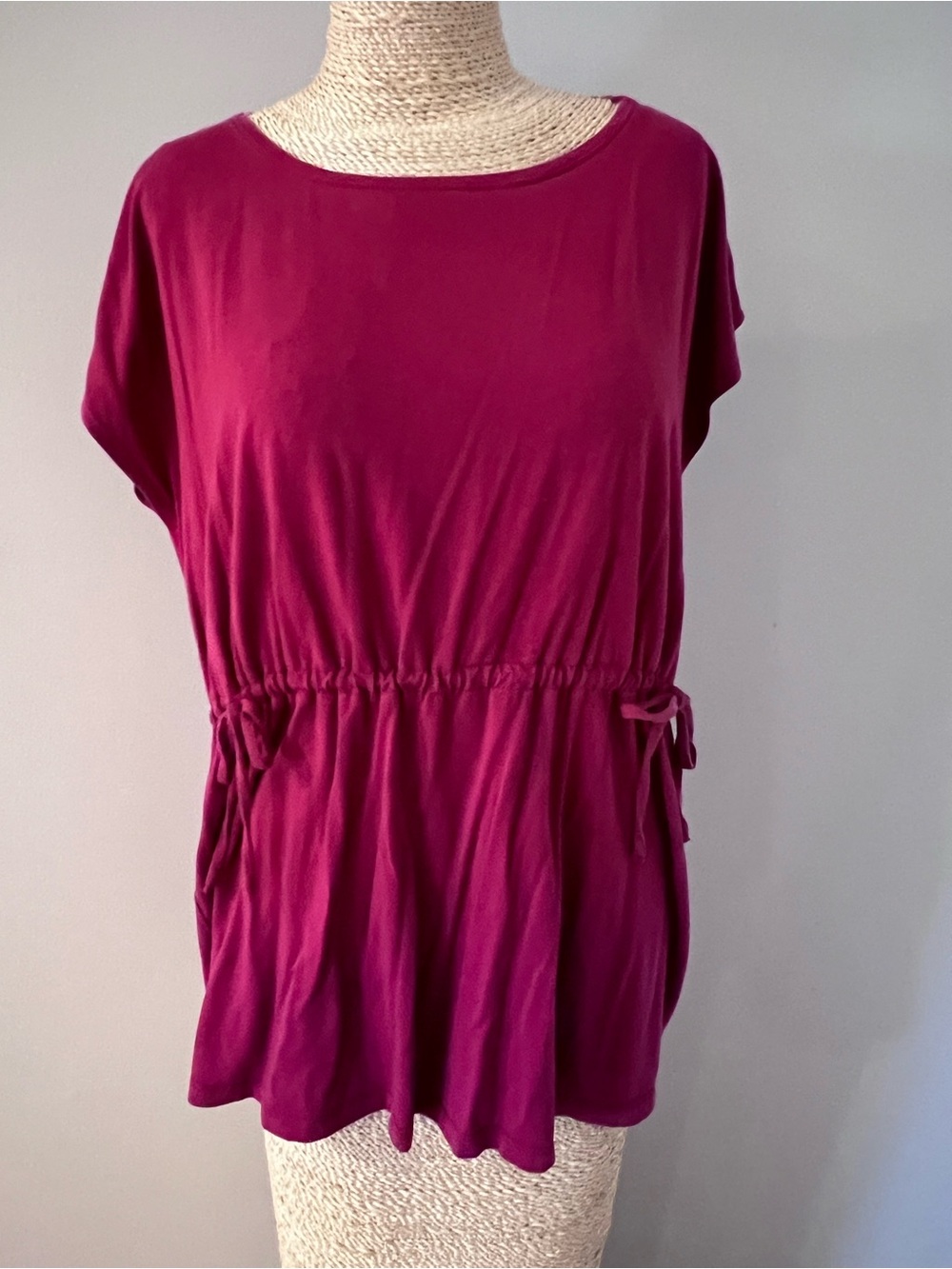 Eileen Fisher women’s  Drawstring Waist Short Sleeve Top - Berry